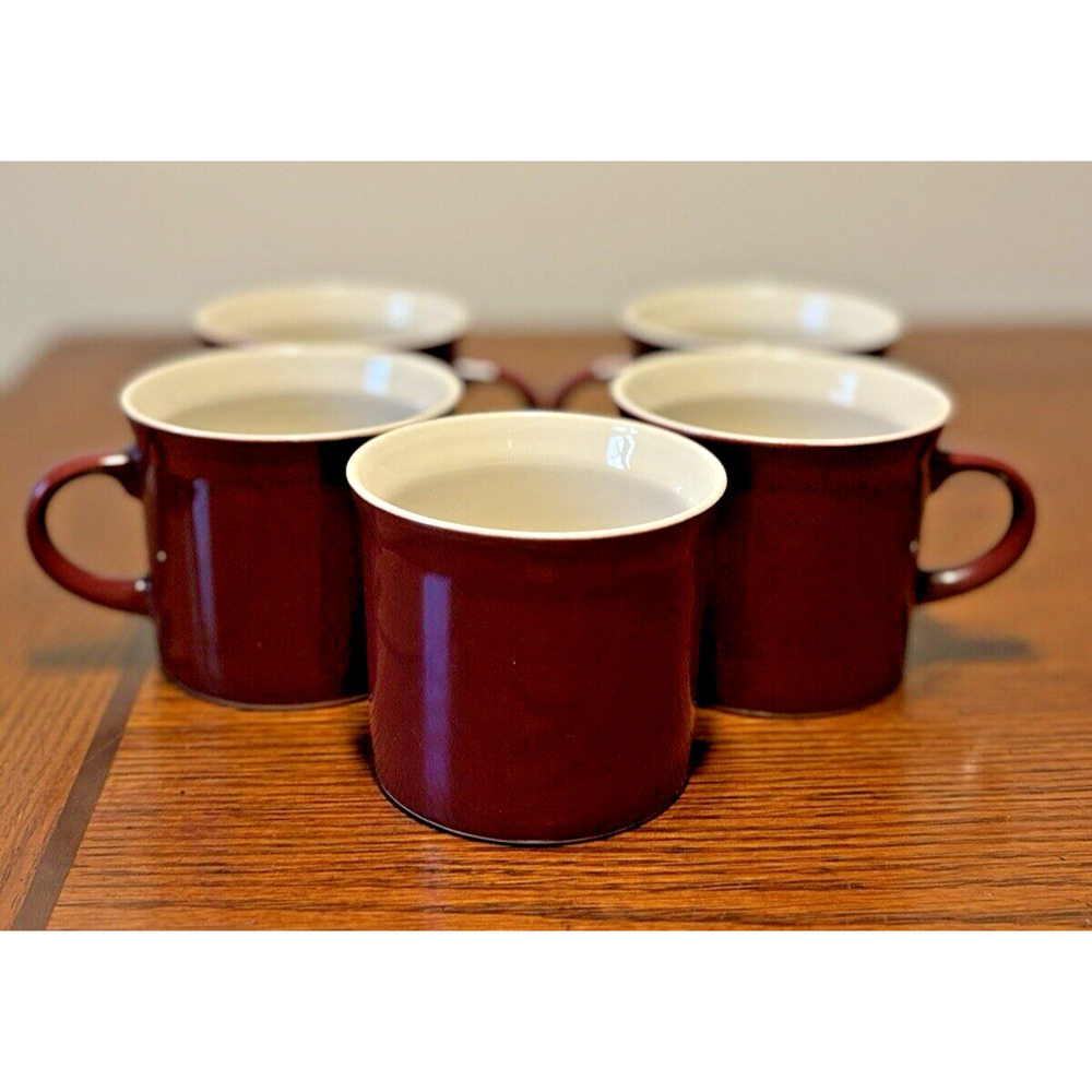 Epoch Cups Mugs Deep Burgundy Rust 2.75" X 4.25" White Inside Set of 5 MINT